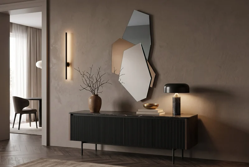 Design Miroir mural GEOMETRIC 125cm bleu marron clair trois surfaces de miroir