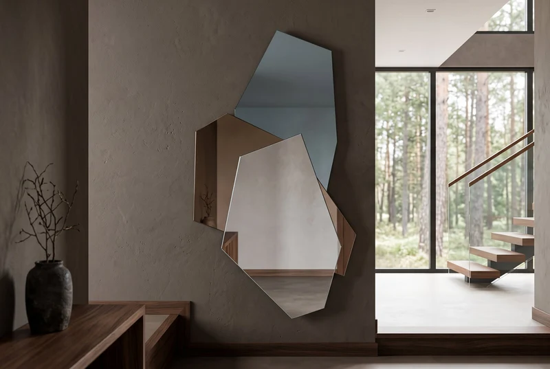 Design Miroir mural GEOMETRIC 125cm bleu marron clair trois surfaces de miroir