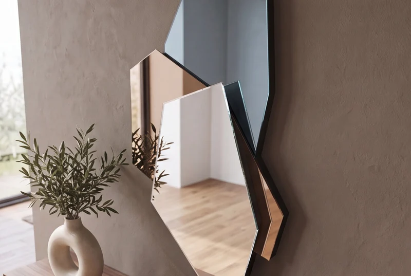 Design Miroir mural GEOMETRIC 125cm bleu marron clair trois surfaces de miroir