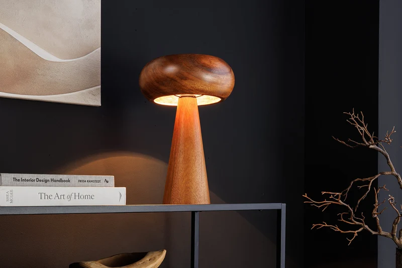Lampe de table ronde ALVA 40cm bois d’acacia naturel lampe de table en fer