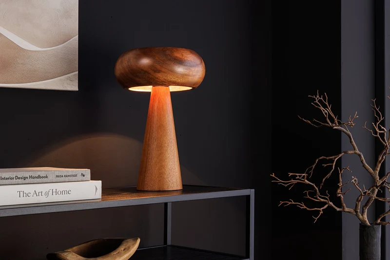 Lampe de table ronde ALVA 40cm bois d’acacia naturel lampe de table en fer