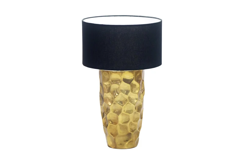 Lampe de table faite main AURELIA 55cm design martelé noir doré avec abat-jour en tissu