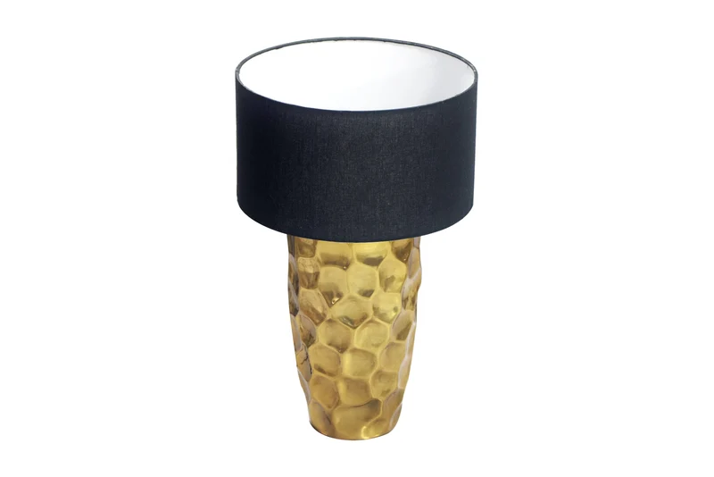 Lampe de table faite main AURELIA 55cm design martelé noir doré avec abat-jour en tissu