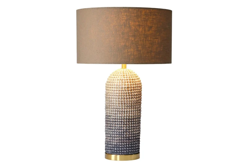 Lampe de table faite main ZEA 60cm marron naturel rond abat-jour en lin jonc de mer
