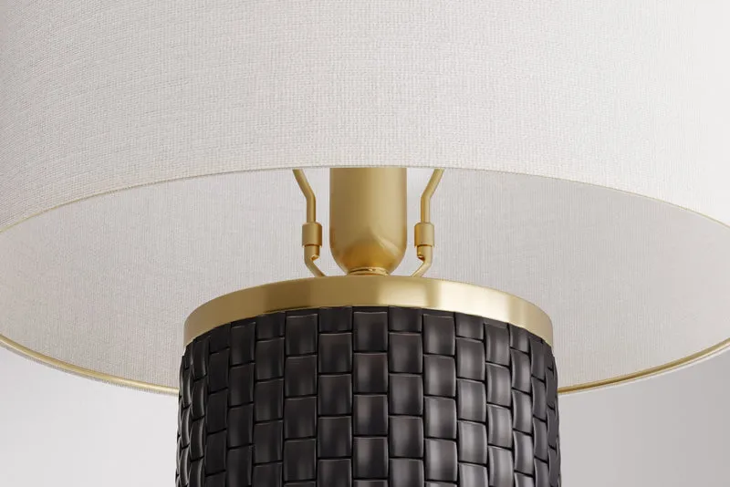 Lampe de table moderne ELEGANCIA 70cm abat-jour rond en tissu céramique noir doré
