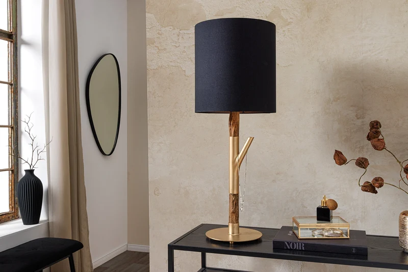 Lampe de table JEWELRY 75cm noir doré bois de fer naturel bois massif
