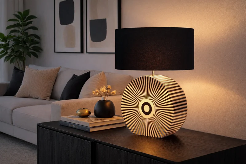 Lampe de table Bone Inlay HARMONY NATURE 65cm noir blanc intarsies artisanat