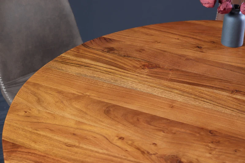 Table à manger ronde MAISON JADE 120cm piètement pilier en bois massif d’acacia naturel