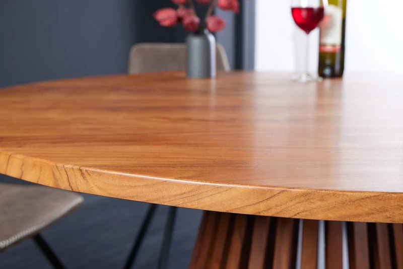 Table à manger ronde MAISON JADE 120cm piètement pilier en bois massif d’acacia naturel