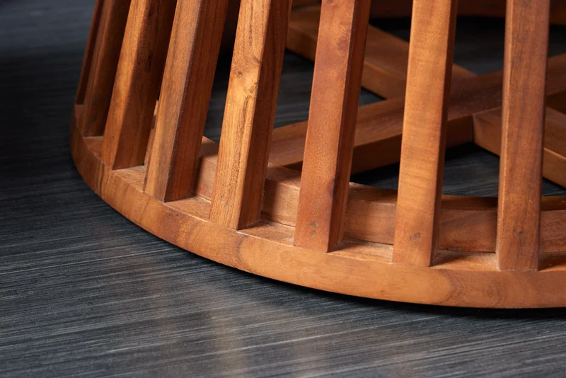 Table à manger ronde MAISON JADE 120cm piètement pilier en bois massif d’acacia naturel