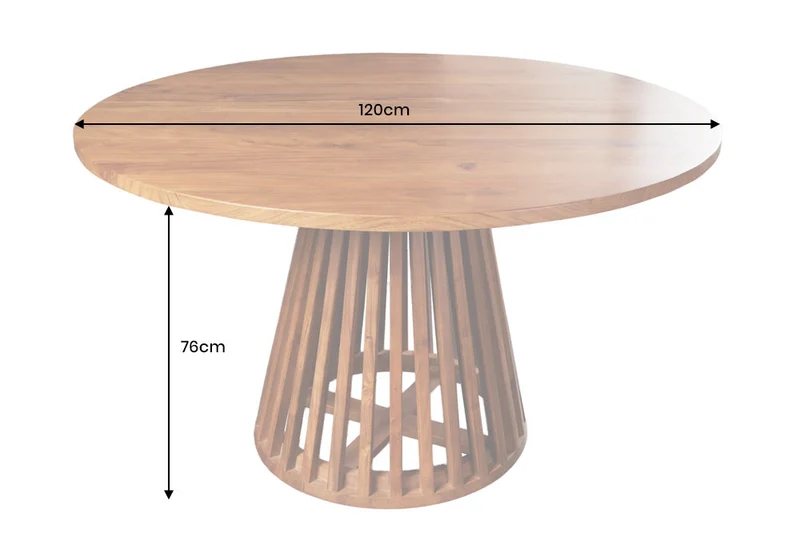 Table à manger ronde MAISON JADE 120cm piètement pilier en bois massif d’acacia naturel
