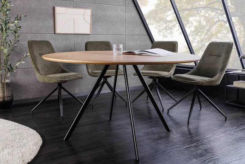 Table à manger ronde ATELIER 120cm chêne naturel métal noir