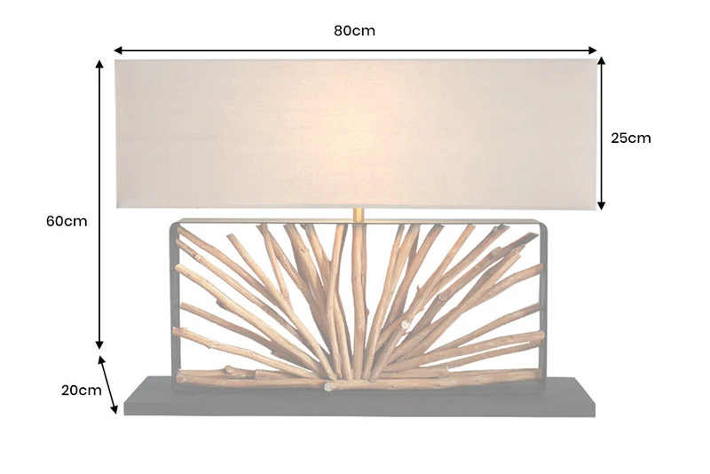 Lampe de table artisanale EUPHORIA 80cm naturel bois de Longan beige avec abat-jour en lin