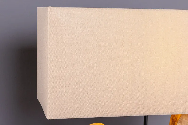 Lampe de table artisanale HYPNOTIC 50cm en teck naturel beige avec abat-jour en lin.