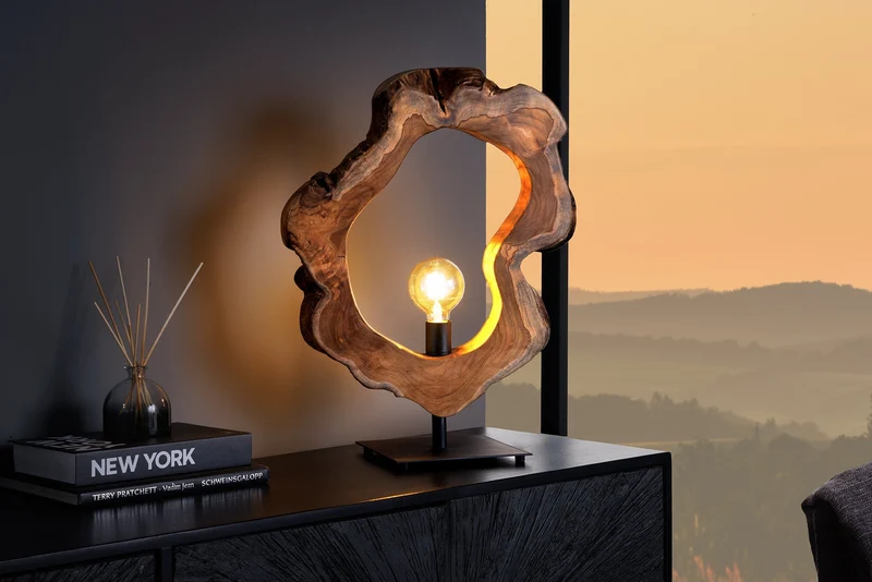 Lampe de table artisanale ORGANIC ARTWORK 55cm naturel teck