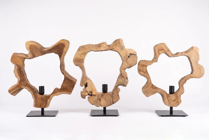 Lampe de table artisanale ORGANIC ARTWORK 55cm naturel teck