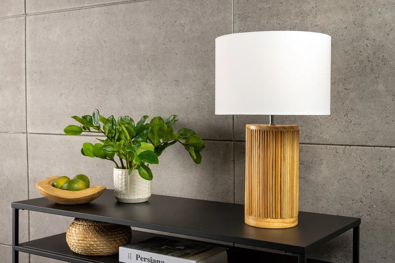 Lampe de table artisanale GATSBY 50cm naturel blanc saule et pin