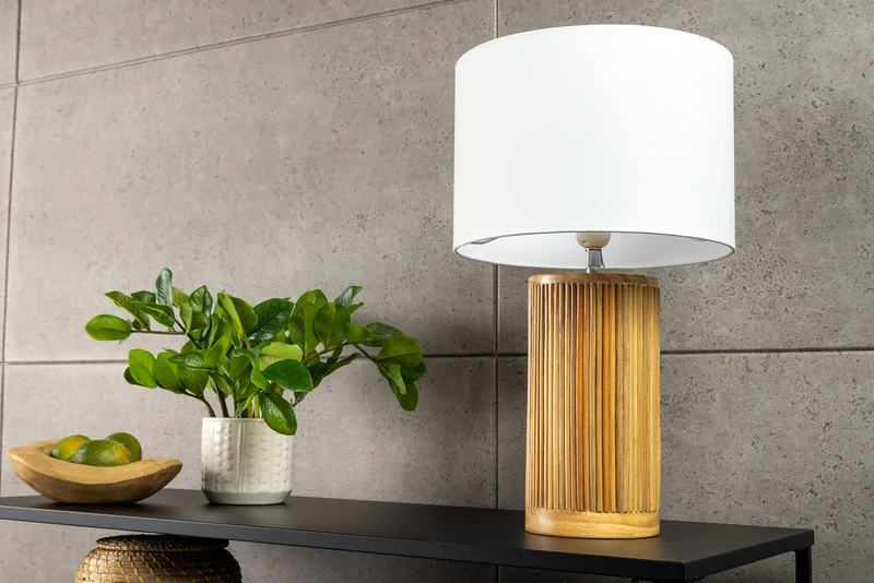 Lampe de table artisanale GATSBY 50cm naturel blanc saule et pin