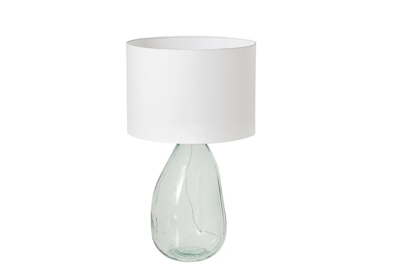 Lampe de table moderne CLASSIC 60cm verre recyclé transparent abat-jour en tissu blanc