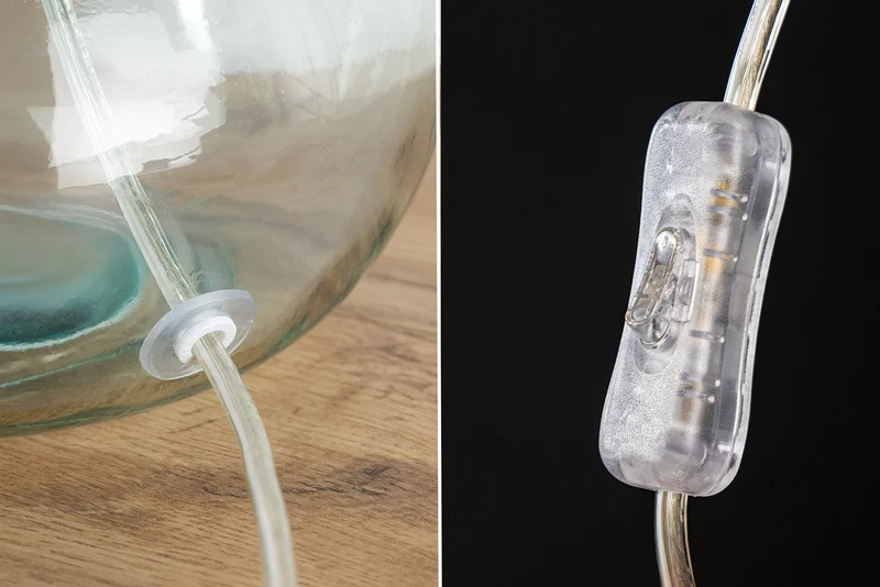 Lampe de table moderne CLASSIC 45cm transparent verre recyclé blanc abat-jour en tissu