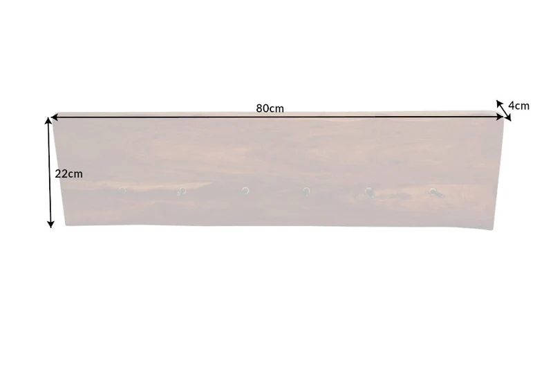 Porte-manteau mural en bois massif MAMMUT 80cm marron finition pierre Sheesham 6 patères