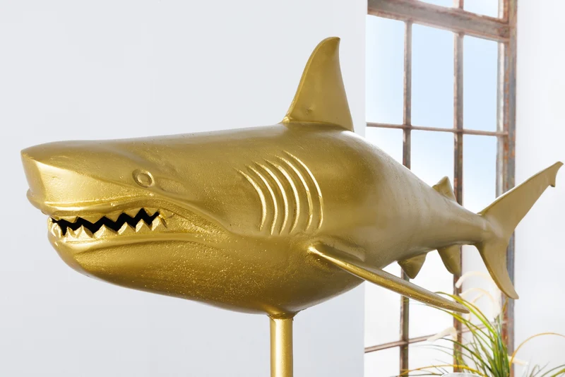 Sculpture maritime HAI 103cm doré fait main en métal design requin