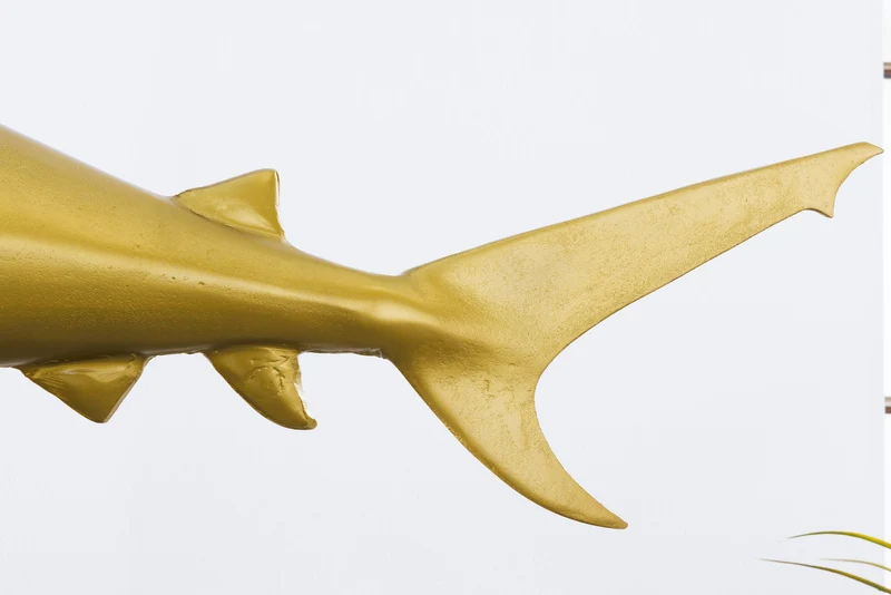 Sculpture maritime HAI 103cm doré fait main en métal design requin