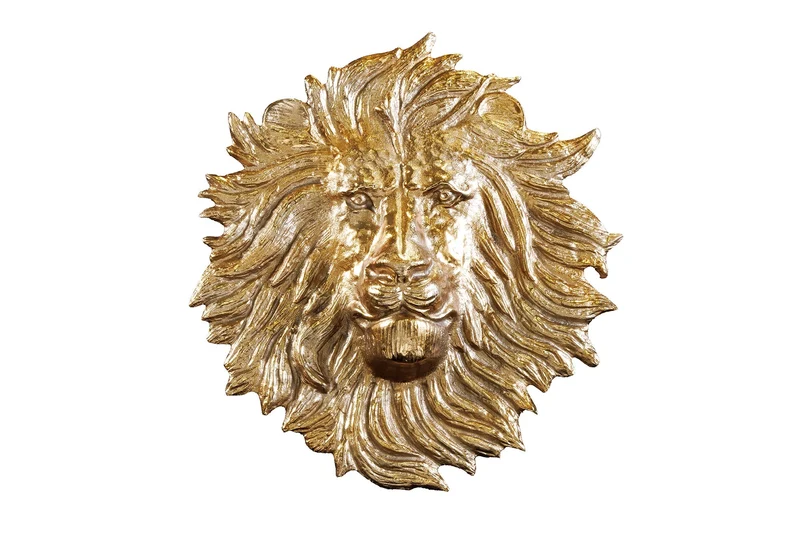 Décoration murale dorée LION SAUVAGE 60cm sculpture tête de lion en métal doré fait main