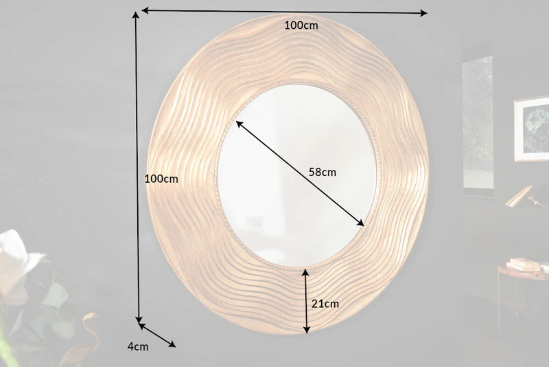 Élégant miroir mural CIRCLE 100cm rond doré avec cadre décoré