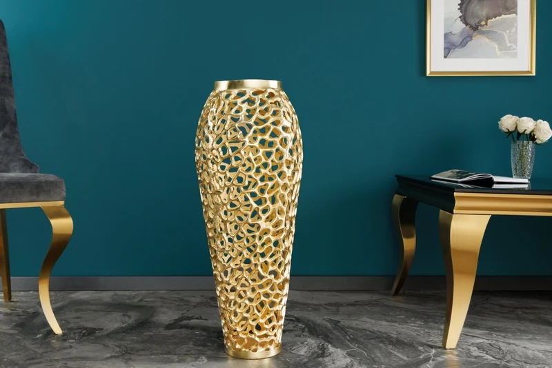 Vase design en filigrane ABSTRACT LEAF or 65cm fait main