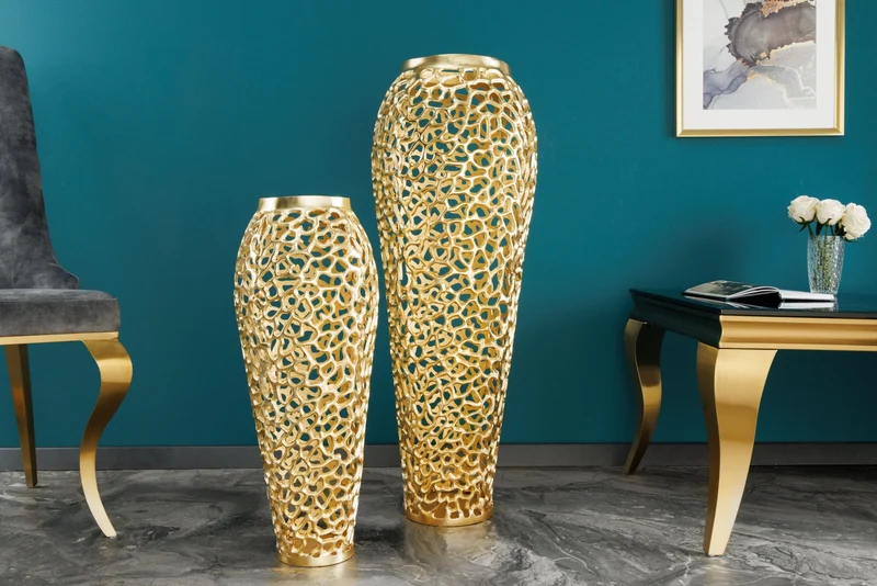 Vase design en filigrane ABSTRACT LEAF or 65cm fait main