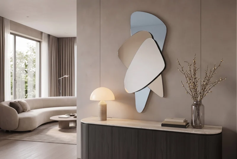 Design Miroir mural GEOMETRIC 120cm bleu marron clair trois surfaces de miroir