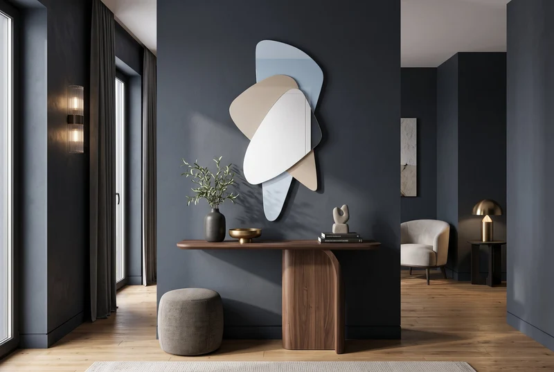 Design Miroir mural GEOMETRIC 120cm bleu marron clair trois surfaces de miroir