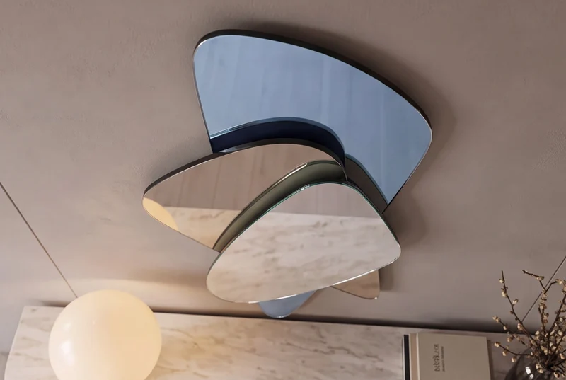 Design Miroir mural GEOMETRIC 120cm bleu marron clair trois surfaces de miroir