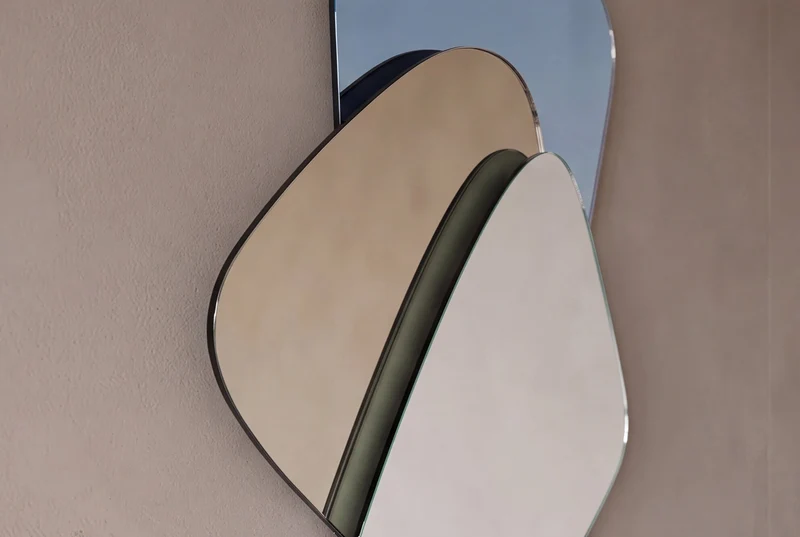 Design Miroir mural GEOMETRIC 120cm bleu marron clair trois surfaces de miroir