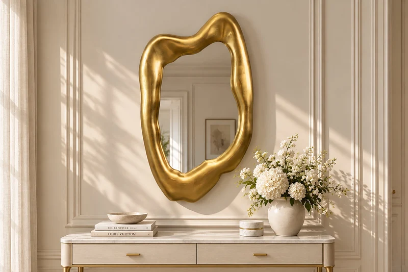 Miroir mural design AURA 95cm or forme organique suspension variable