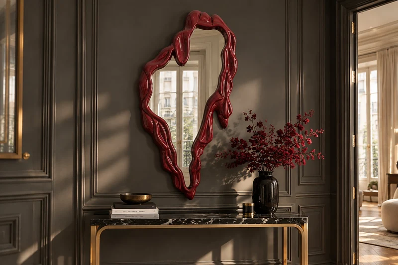 Miroir mural extravagant FLUIDUM 150cm rouge suspension verticale forme organique