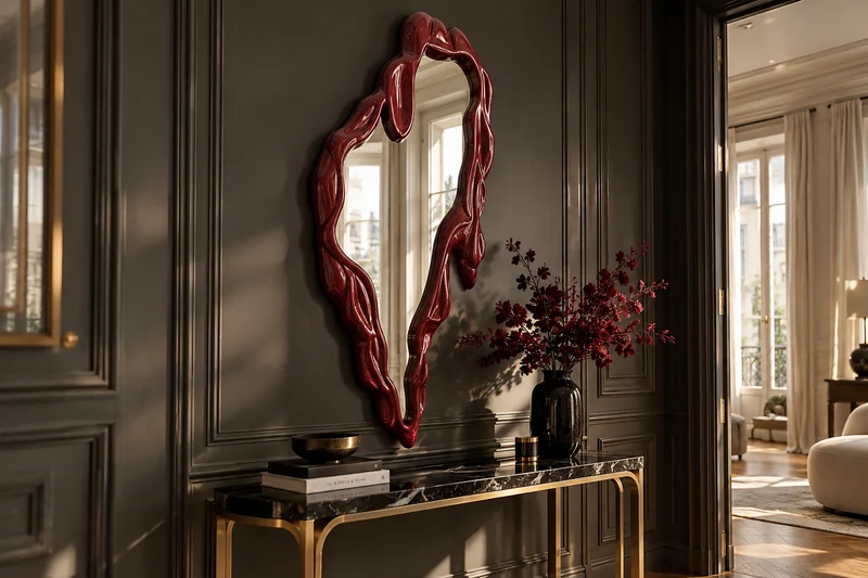 Miroir mural extravagant FLUIDUM 150cm rouge suspension verticale forme organique