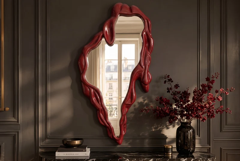 Miroir mural extravagant FLUIDUM 150cm rouge suspension verticale forme organique