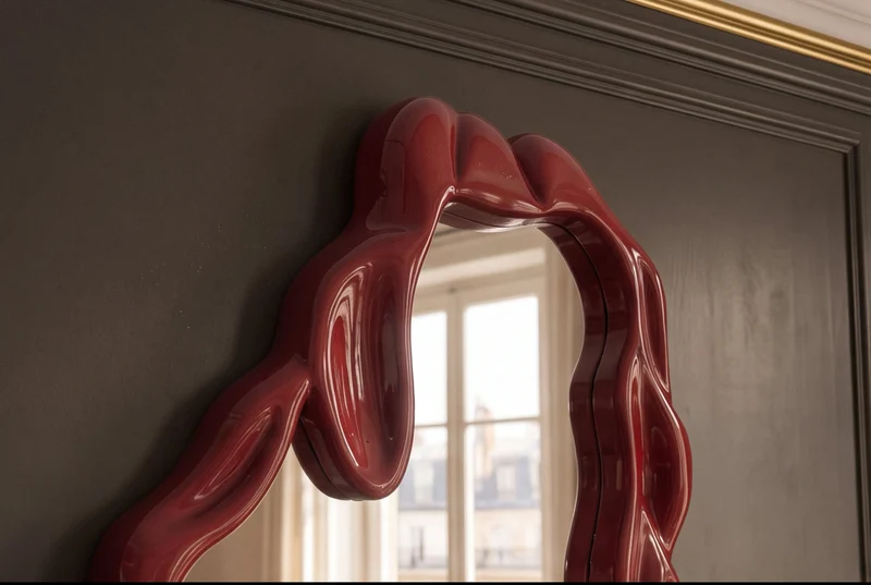 Miroir mural extravagant FLUIDUM 150cm rouge suspension verticale forme organique