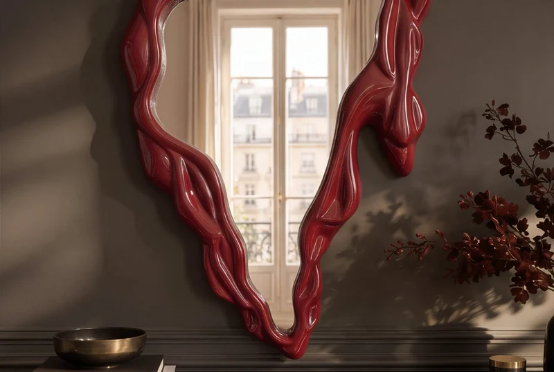 Miroir mural extravagant FLUIDUM 150cm rouge suspension verticale forme organique