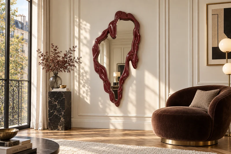 Miroir mural extravagant FLUIDUM 150cm rouge suspension verticale forme organique
