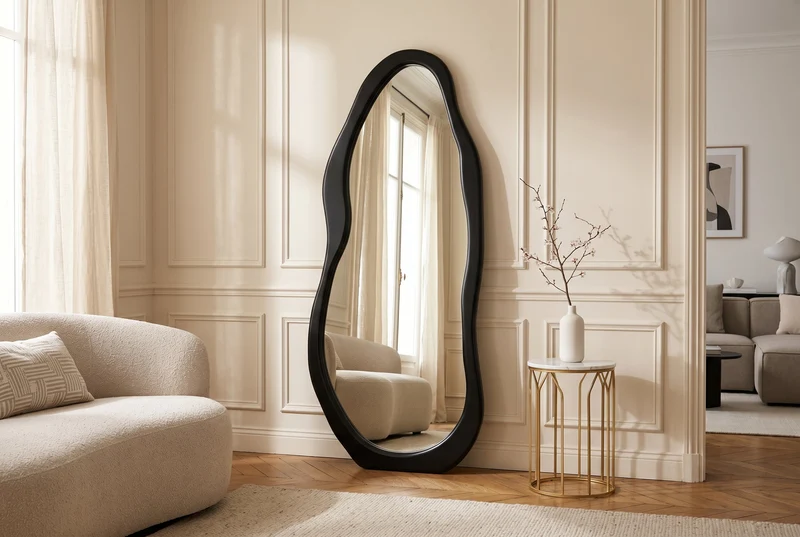 Miroir design ORGANIC 180cm noir miroir sur pied miroir mural cadre arrondi