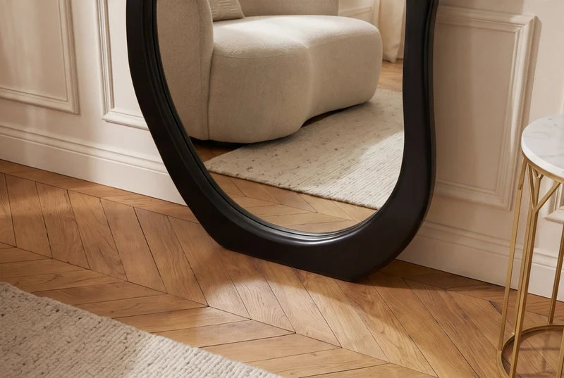 Miroir design ORGANIC 180cm noir miroir sur pied miroir mural cadre arrondi