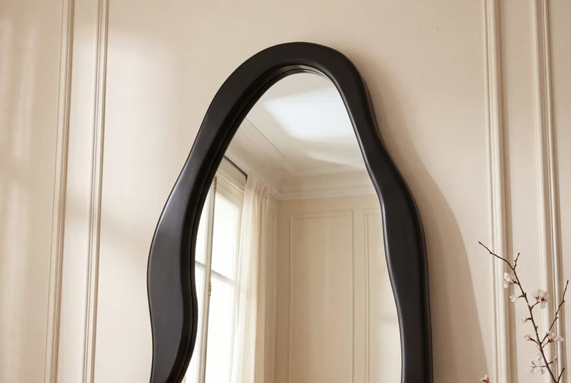 Miroir design ORGANIC 180cm noir miroir sur pied miroir mural cadre arrondi