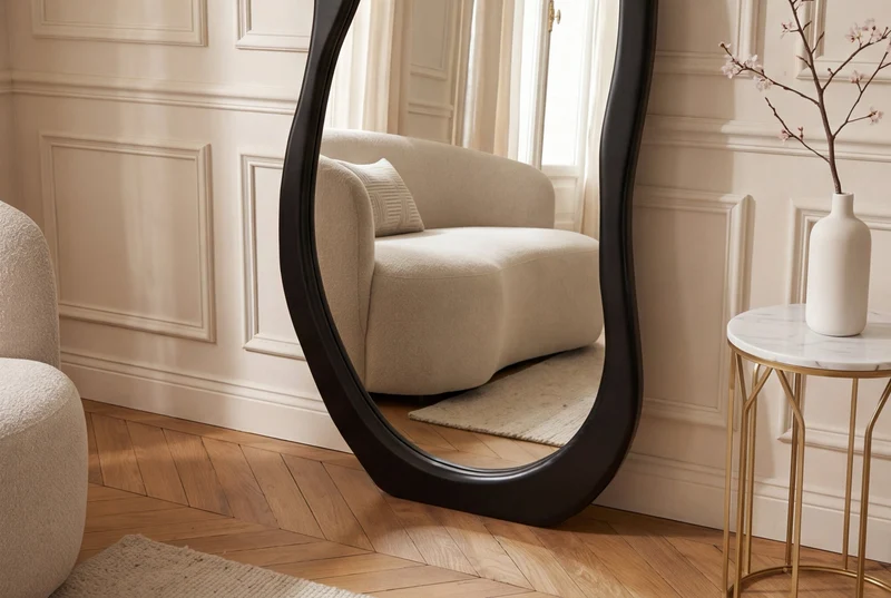 Miroir design ORGANIC 180cm noir miroir sur pied miroir mural cadre arrondi