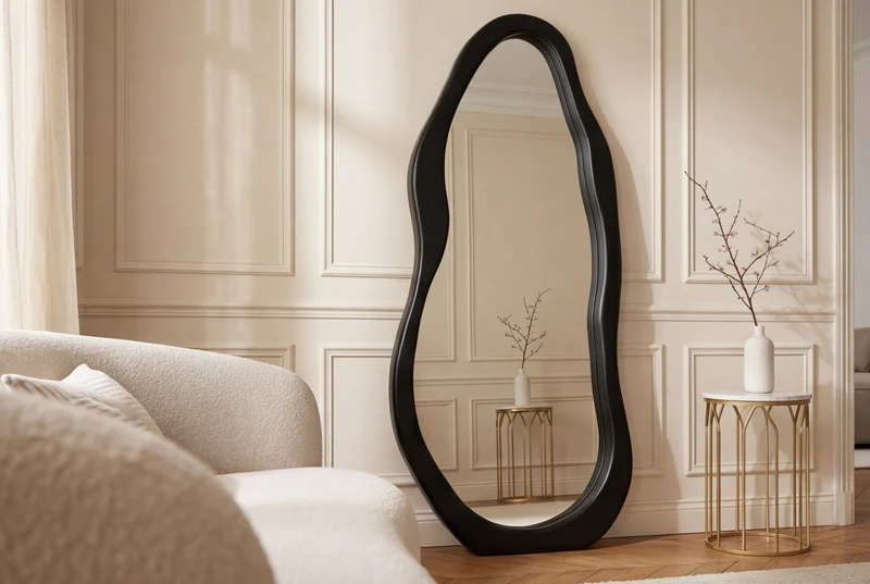 Miroir design ORGANIC 180cm noir miroir sur pied miroir mural cadre arrondi