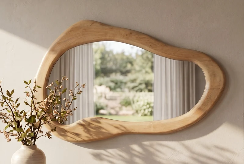 Miroir mural massif ORGANIC 130cm crème bois de manguier flexible à accrocher