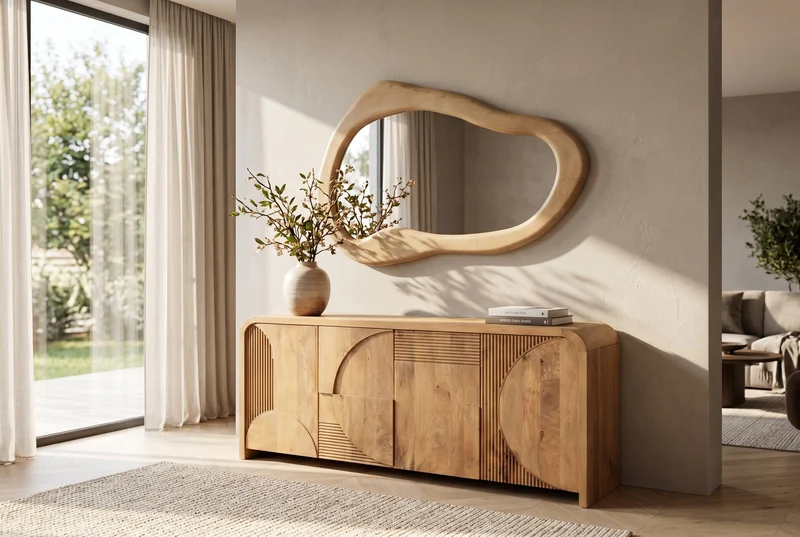 Miroir mural massif ORGANIC 130cm crème bois de manguier flexible à accrocher