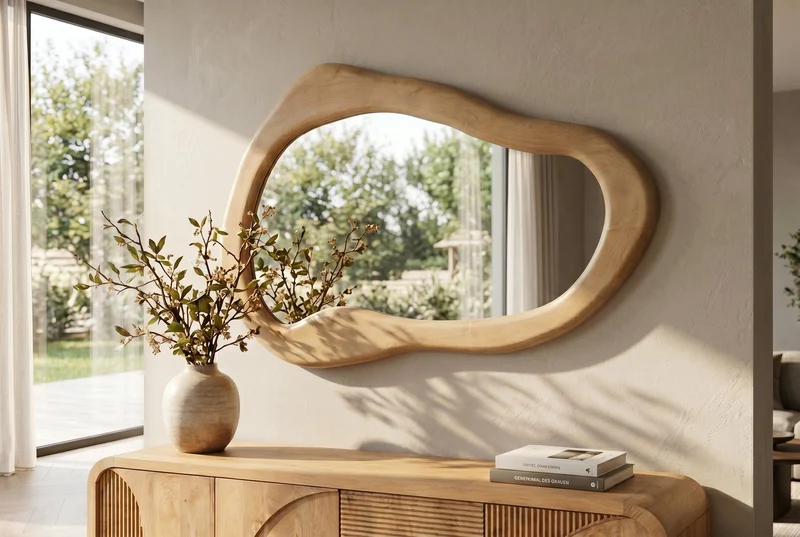 Miroir mural massif ORGANIC 130cm crème bois de manguier flexible à accrocher